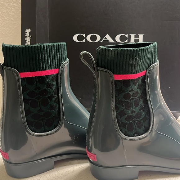 COACH RUBBER RAIN BOOTS | DARK JADE RAINBOOTIE WOMEN’S SIZE 7 - Picture 10 of 11
